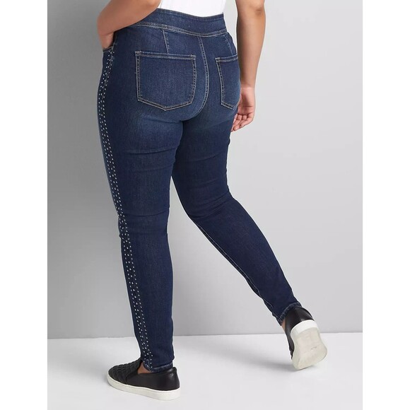 Lane Bryant Jegging 20 Blue Flex Magic Waist 3-Button Jeans Rhinestones Studs - Picture 6 of 7